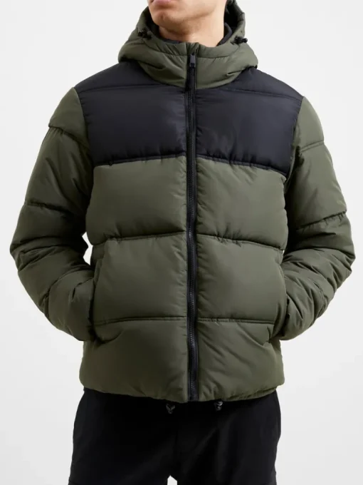 Padded Panel Hooded Mid Length Coat