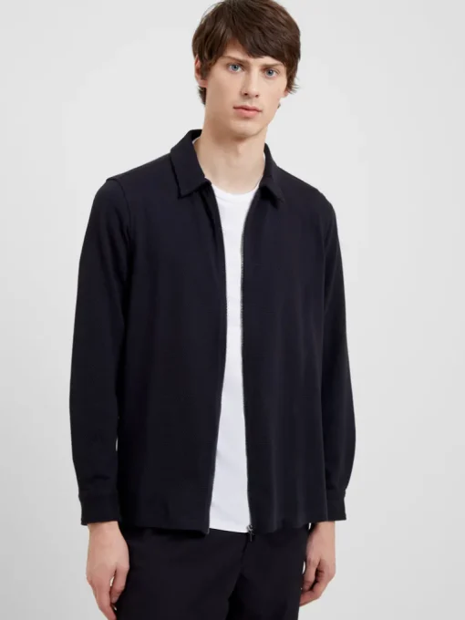 Popcorn Jersey Zip Through Shirt