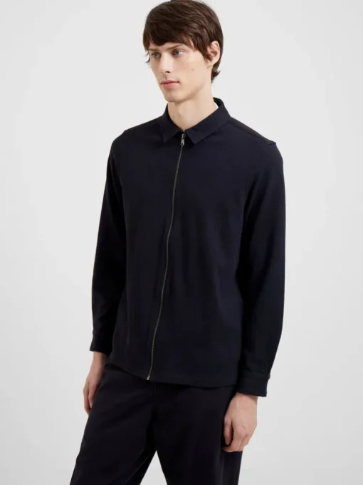 Popcorn Jersey Zip Through Shirt