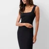 Rassia Rib Square Neck Midi Dress