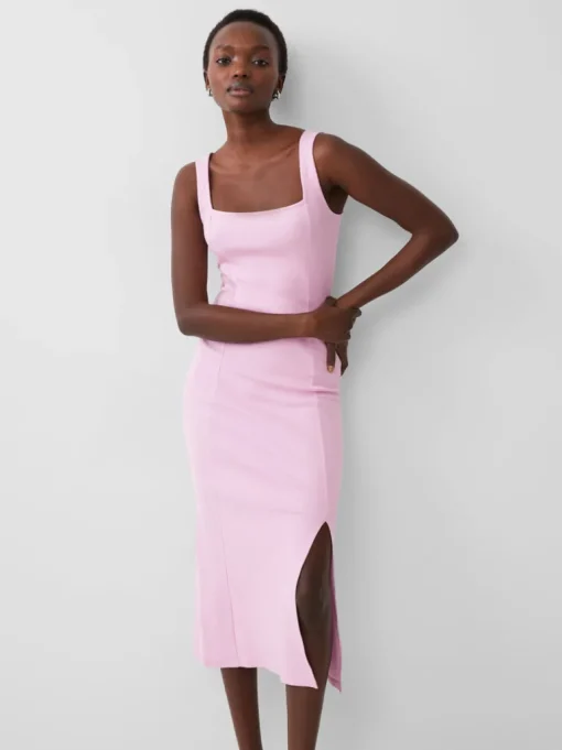 Rassia Rib Square Neck Midi Dress