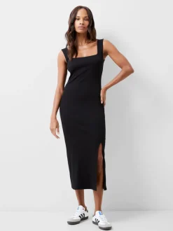 Rassia Rib Square Neck Midi Dress
