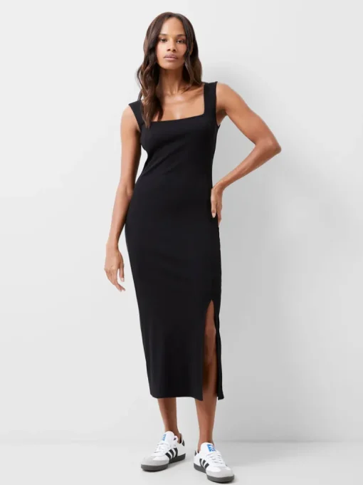 Rassia Rib Square Neck Midi Dress