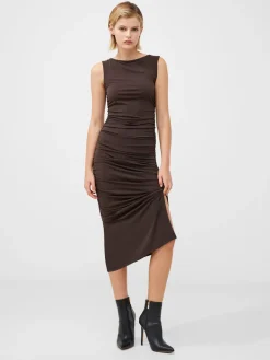 Ruched Boat Neck Midi Dress
