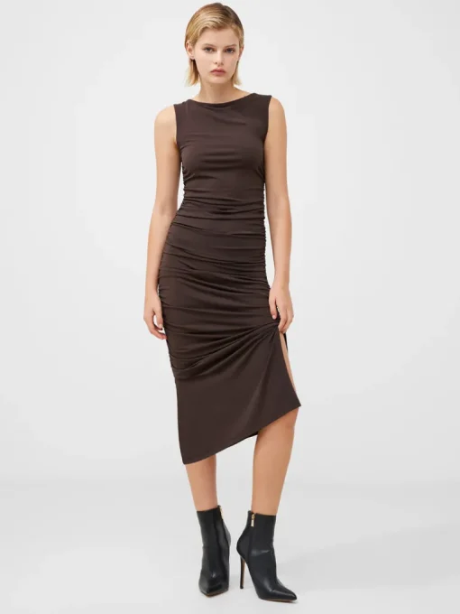 Ruched Boat Neck Midi Dress