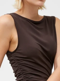Ruched Boat Neck Midi Dress
