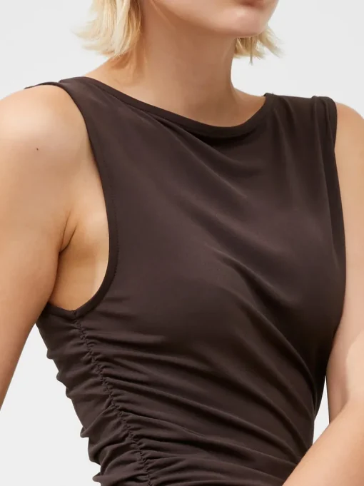 Ruched Boat Neck Midi Dress