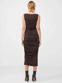 Ruched Boat Neck Midi Dress