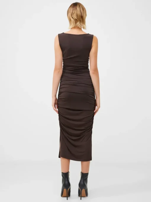 Ruched Boat Neck Midi Dress