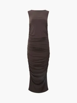 Ruched Boat Neck Midi Dress