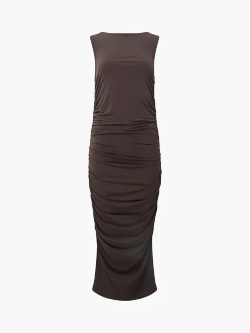 Ruched Boat Neck Midi Dress