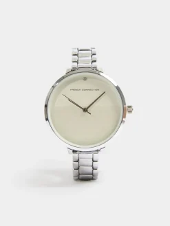 Silver Tone Bracelet Watch with White Dial