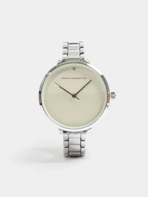 Silver Tone Bracelet Watch with White Dial