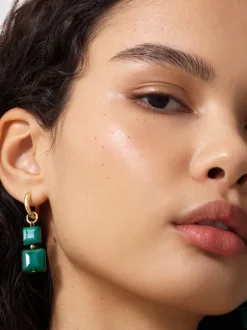 Square Glass Huggie Earrings