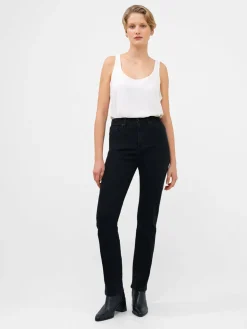 Stretch Denim Cigarette Fit High Waisted Jeans