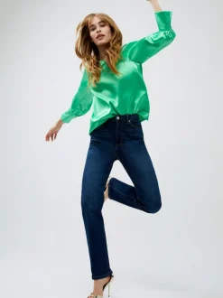 Stretch Denim Cigarette Fit Full Length Jeans