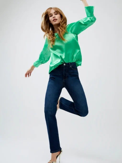 Stretch Denim Cigarette Fit Full Length Jeans