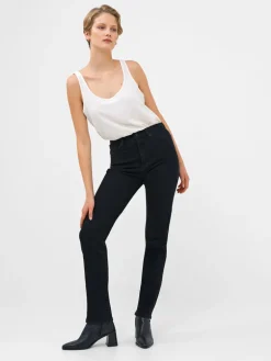 Stretch Denim Cigarette Fit High Waisted Jeans