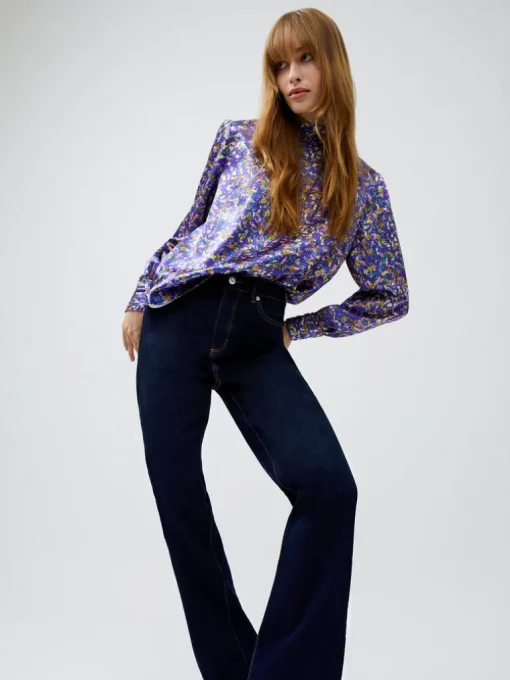 Stretch Denim Wide Flare Full Length Jeans