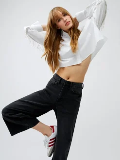 Stretch Denim Wide Leg Culottes
