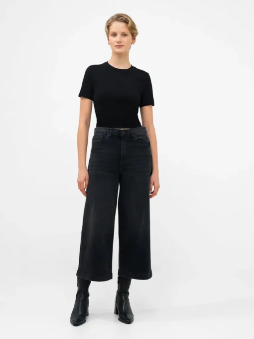 Stretch Denim Wide Leg Culottes
