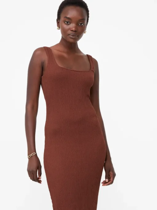 Textured Square Neck Midi Dress
